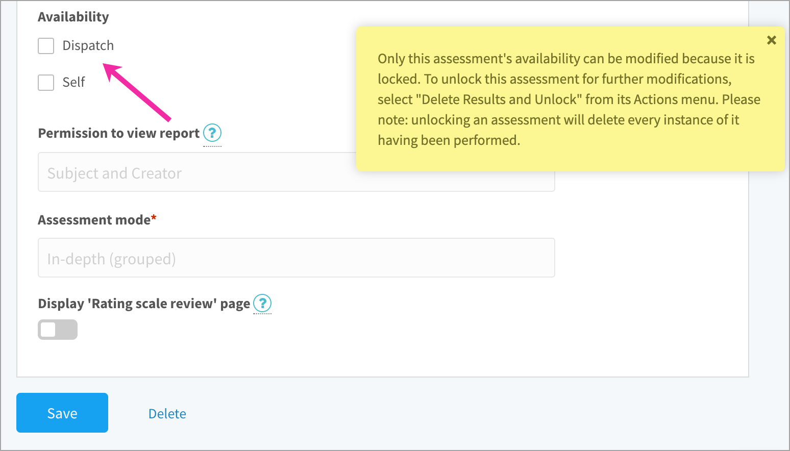 Disabling an assessment