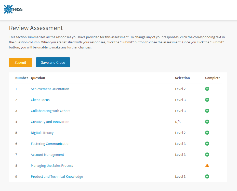 Reviewing responses before submitting an assessment