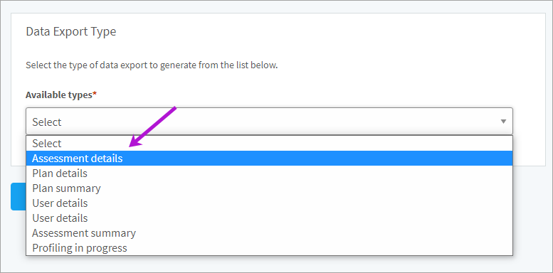 Selecting a type of export