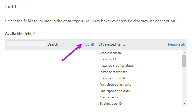 Selecting fields to include