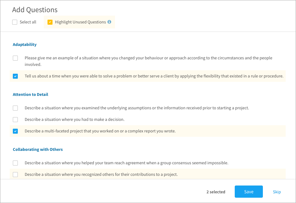 Adding questions to an interview guide