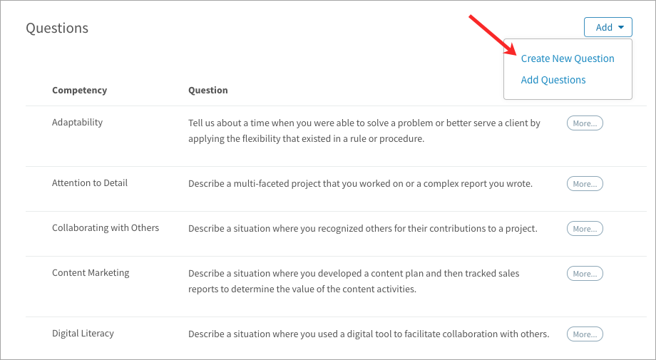 Creating a custom question directly on the interview guide