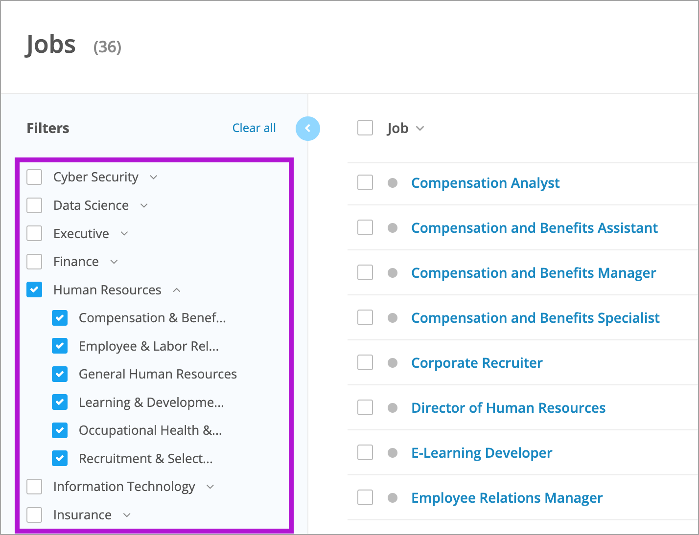 The drop-down to navigate between jobs