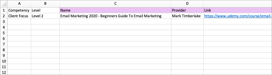 Adding headers to the Excel file