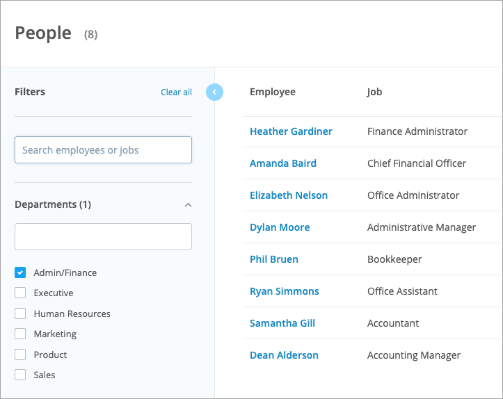 Filter users by department on the People page