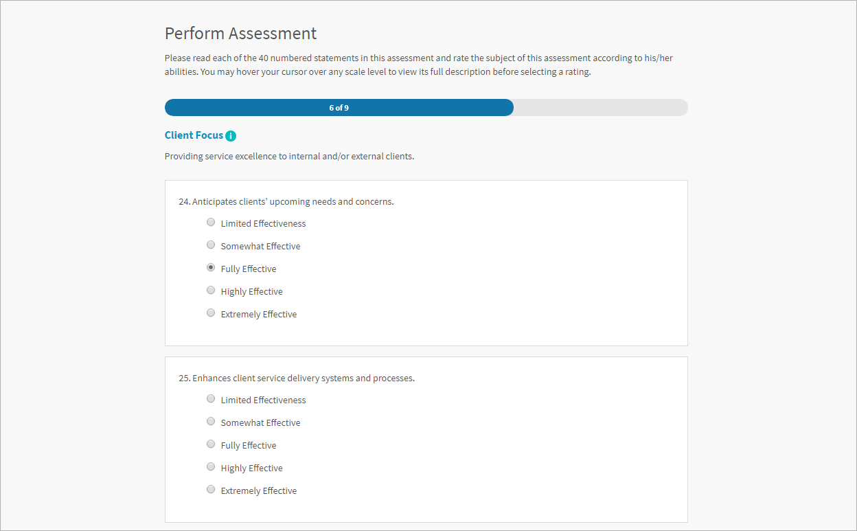 Screenshot of performing an in-depth assessment