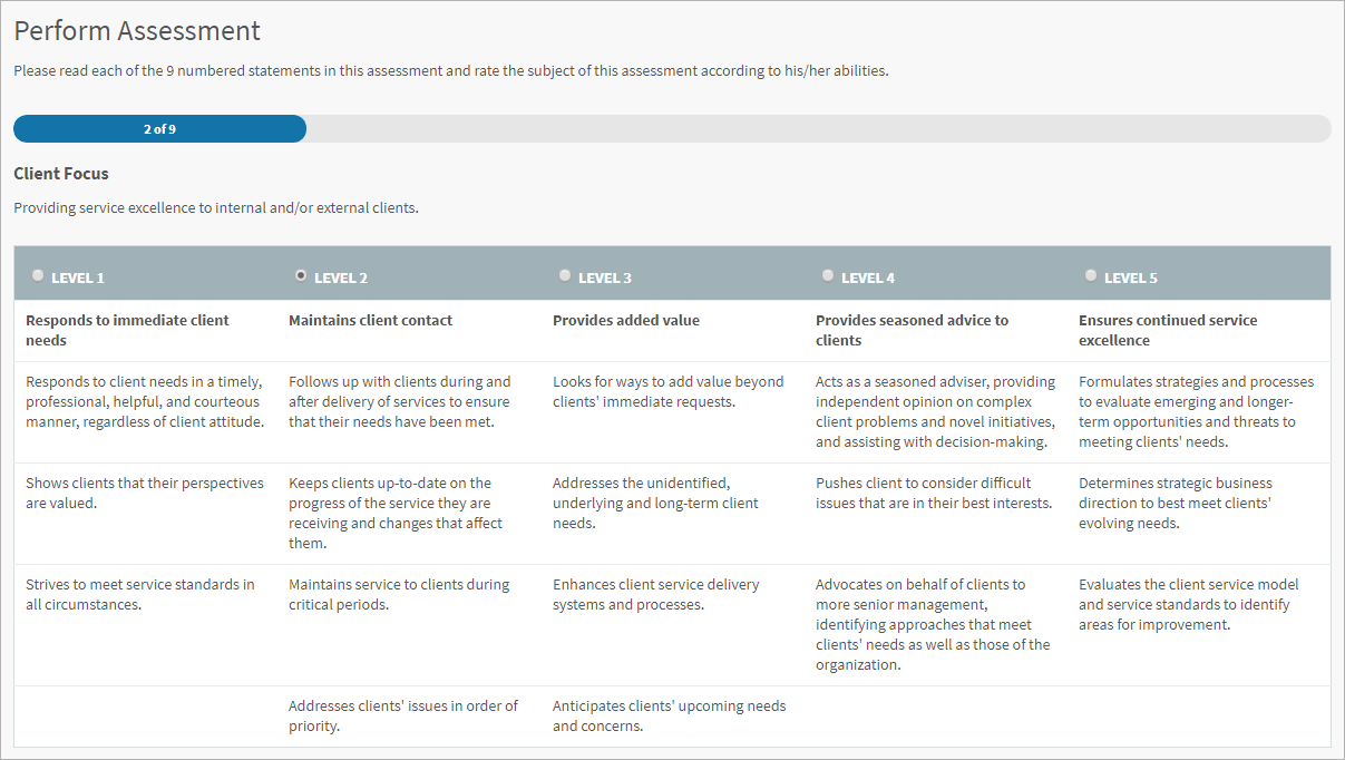 Screenshot of performing a snapshot assessment