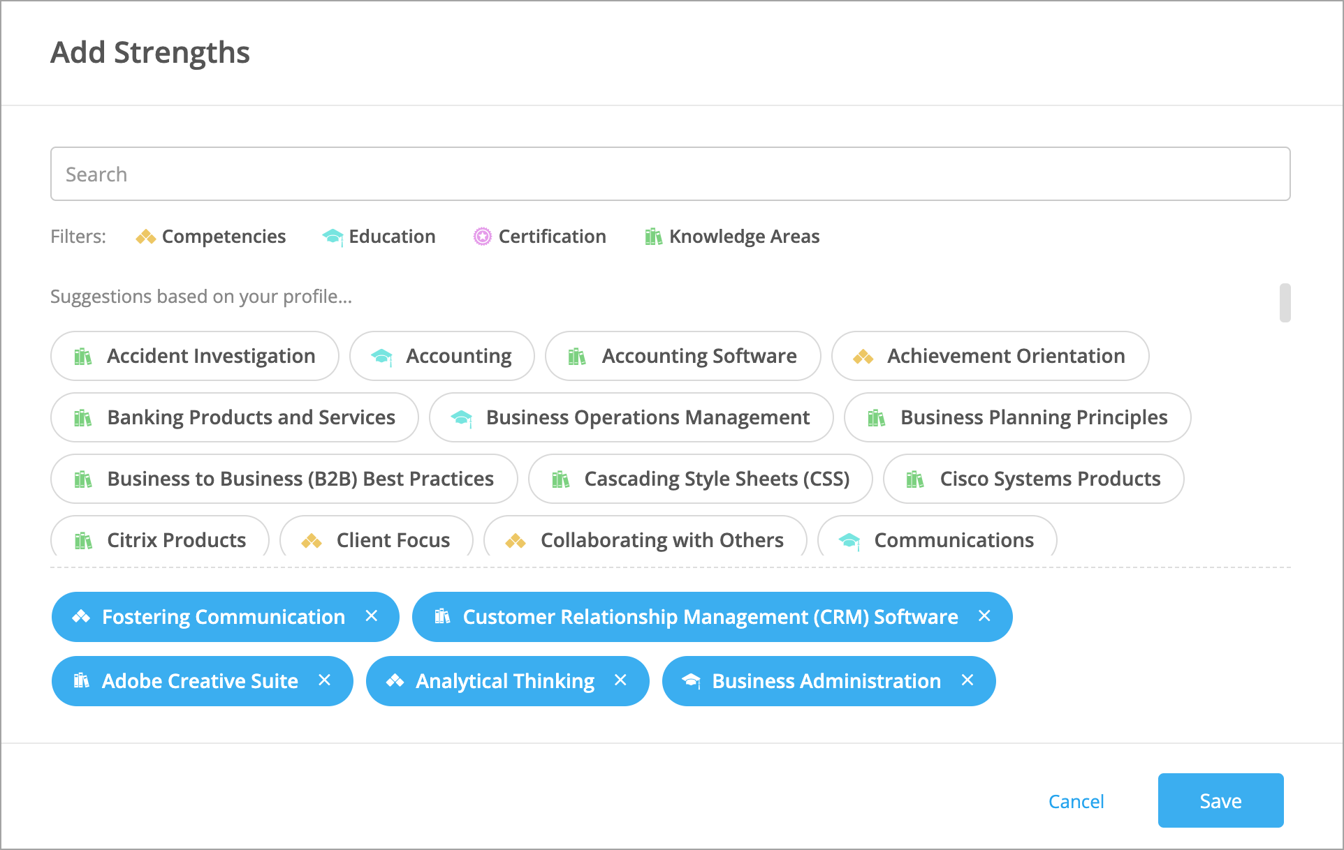 Adding strengths to your profile