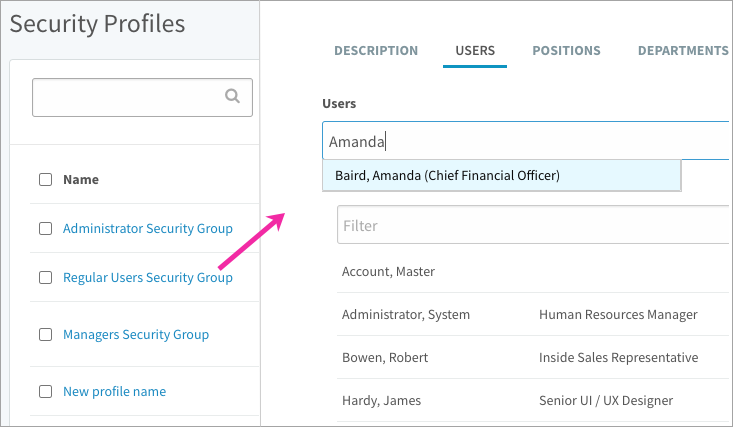 Adding users to a security profile