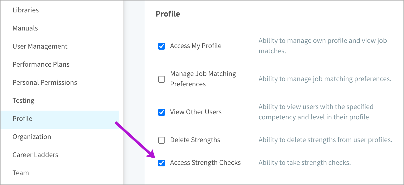 Adding the strength check permission to a security profile